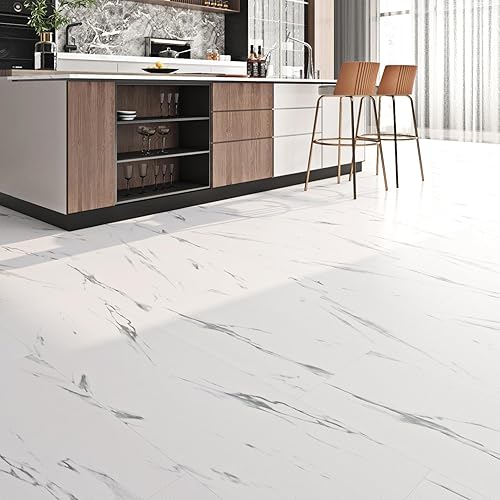 Miniatura 5 de FunStick Azulejos de vinilo de mármol de 12 x 24 pulgadas, 15 unidades, para despegar y pegar, azulejos de pared impermeables grises para suelos de