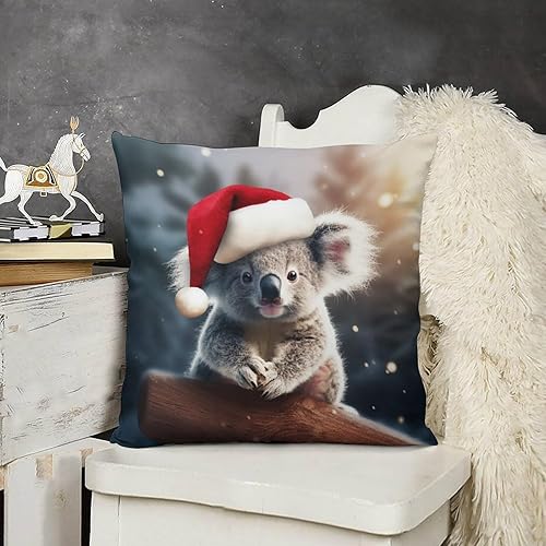 Cojines Decorativos para Sala A Little Koala Bear On Santa Hat Funda de almohada personalizada de terciopelo de oso koala suave decorativa cuadrada
