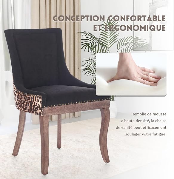 SoarFlash Set of 6 Upholstered Dining Chairs, Cloud Velvet, Nail Heads, Stylish Curved Wooden Legs Gradient, Suitable for Kitchen and Dining Room, Leopard Colour - 3