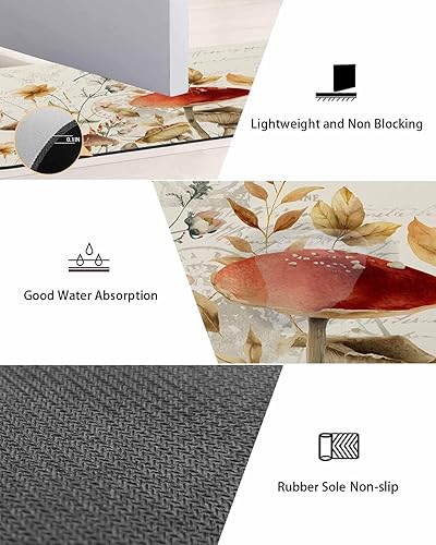 Miniatura 3 de Tapete de baño con hojas de hongo para bañera, antideslizante, de secado rápido y absorbente, tierra de diatomeas, fregadero, dormitorio, cocina,