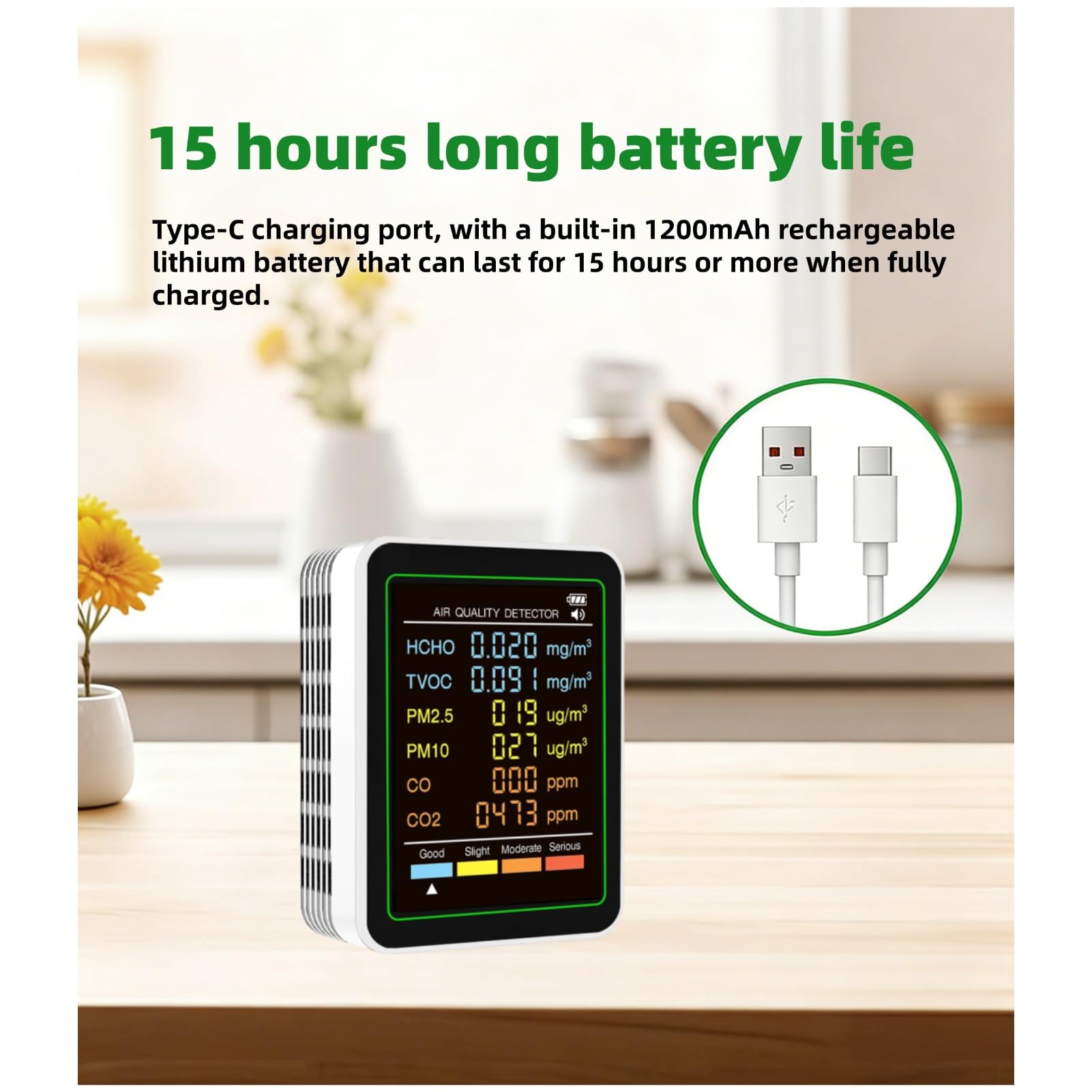 Cuifati 6 in 1 Professioneller Innenluftqualitätsmonitor Tragbarer CO2-Monitor für den Innenbereich |HCHO |CO-Monitor |TVOC |PM2,5 |PM10 |- Monitor für Saubere Luft in Geschlossenen