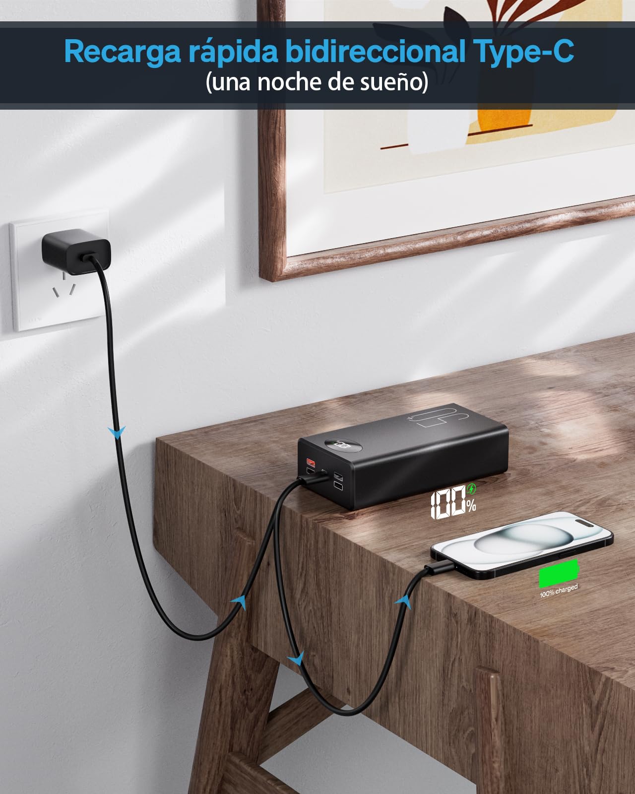 Power Bank 50000mAh Cargador Portátil: Batería Externa de Carga Rápida de 22,5 W - Powerbank con 5 Salidas y 2 Entradas y Linterna-Power Bank MP3 Avec Cargador