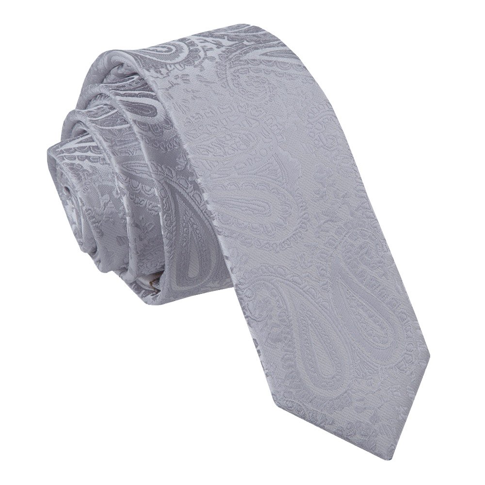 DQT Mens Paisley Floral Jacquard Tie - 5cm Skinny Width Necktie - Wedding, Business & Formal - Silver