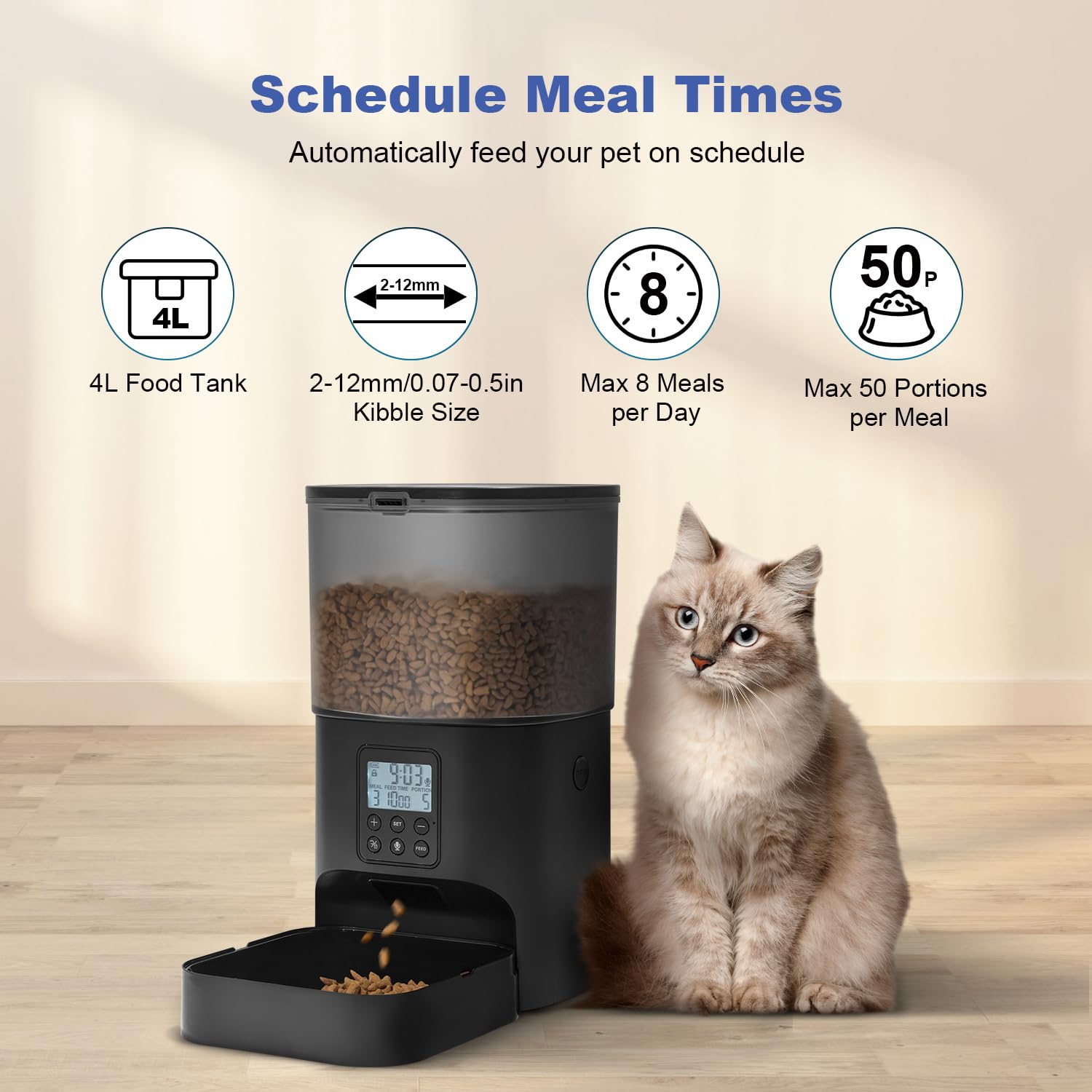 ANDOLL HOME Automatic Cat Feeder,4L Timed Cat＆Dog Dry Food Dispenser view 2