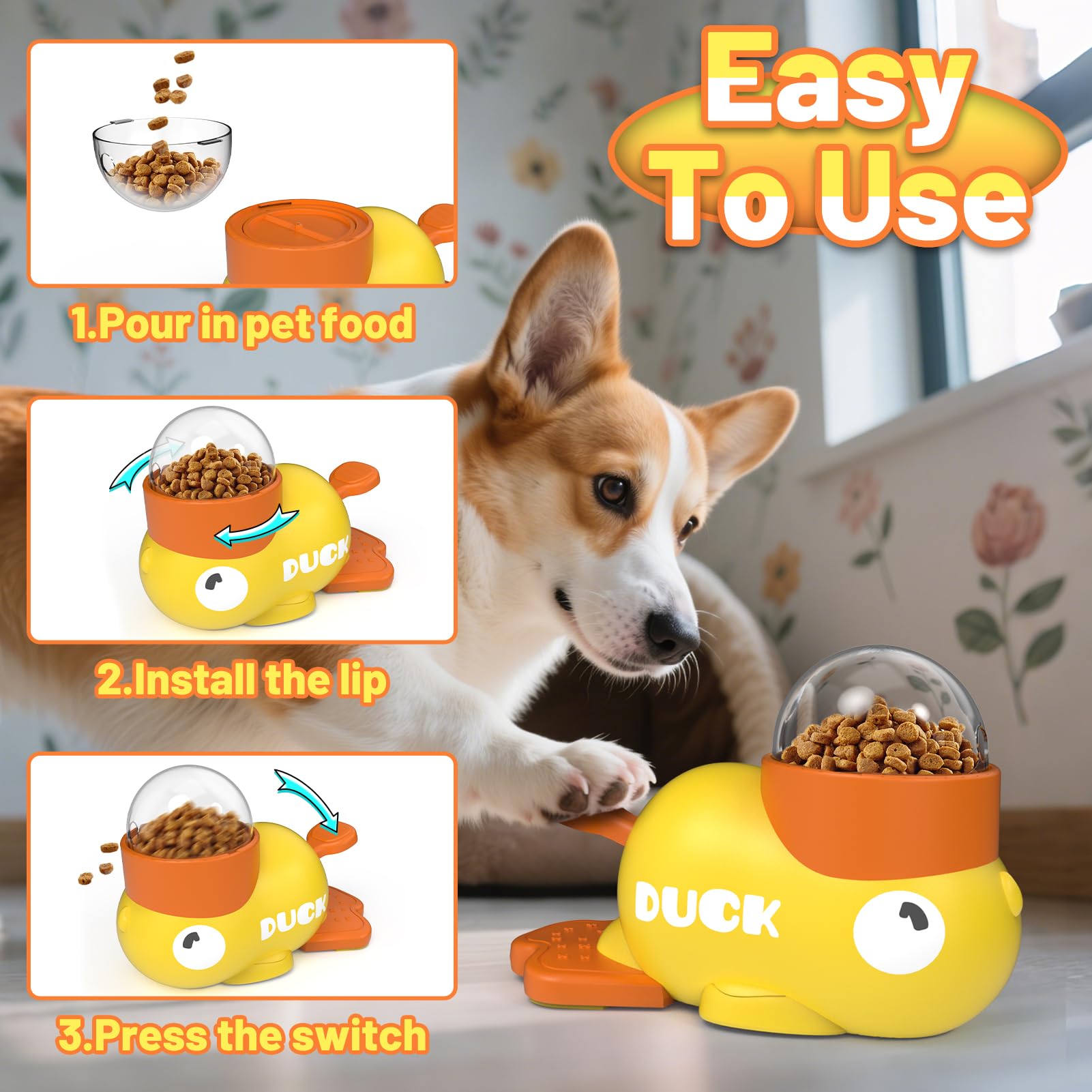 Juguete Interactivo para Perros y Gatos Duck Dog Treat Dispenser Alimentador Lento para Perro Perros Apto para Cualquier Raza Puzzle Perros De Regalo