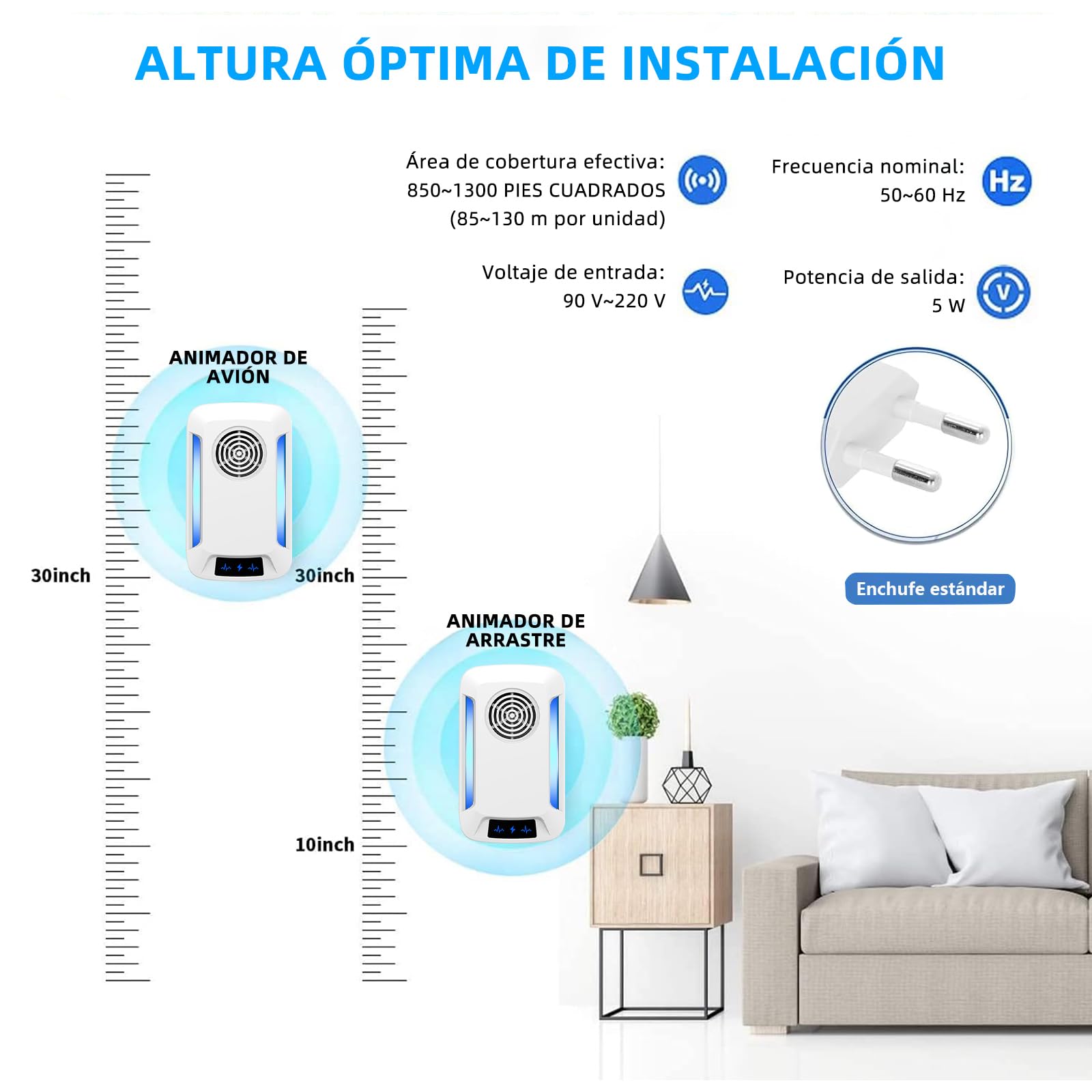 Ultrasónico de Plagas,6 Pack Antimosquitos Electrónico y Ahuyentador de Roedores, Repelente Ultrasónico Ratas para Anti Mosquitos, Moscas, Ratones, Cucarachas, Arañas, Roedores(Blanco)