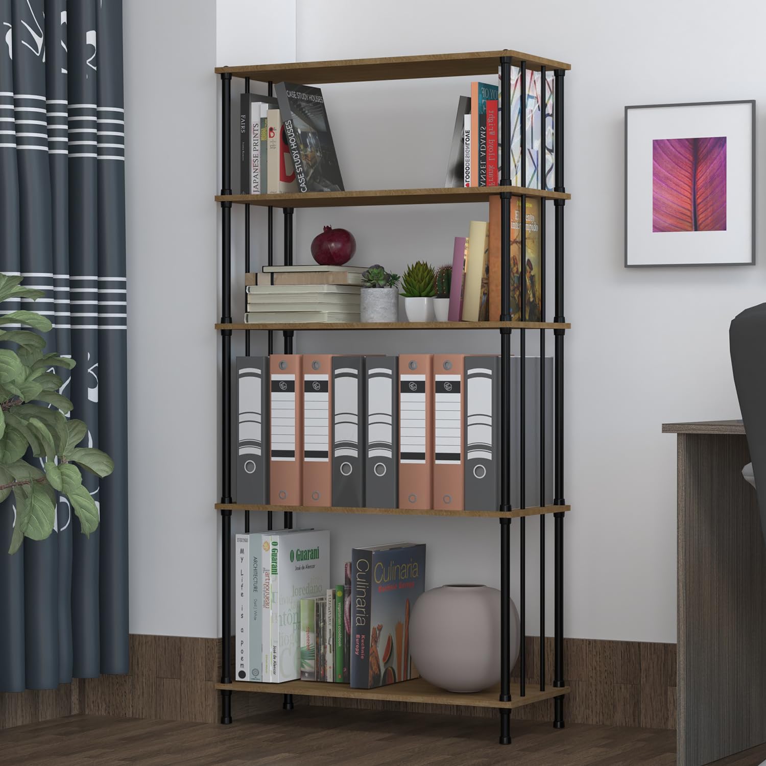 TABLE MAGIC Jazz Multipurpose Bookshelf Toy Rack Modern Living Bedroom (5T - Golden Teak, 60 cm x 30 cm x 143.3 cm)-image-30