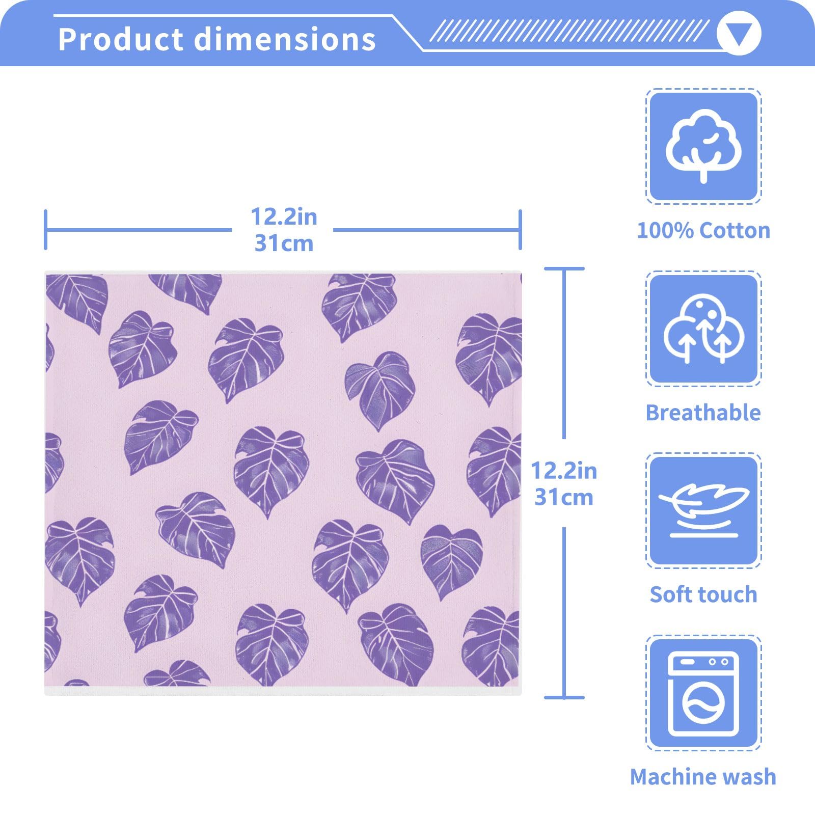 ALAZA Wash Cloth Set 100% Cotton Fingertip Towels Face Cloths Sets Purple Leaves Highly Absorbent Soft Feel Set of 2