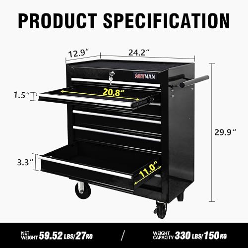 Miniatura 4 de Carro de herramientas con 7 cajones y ruedas, organizador multifuncional, baúl de herramientas con ruedas, caja de herramientas para taller, garaje,