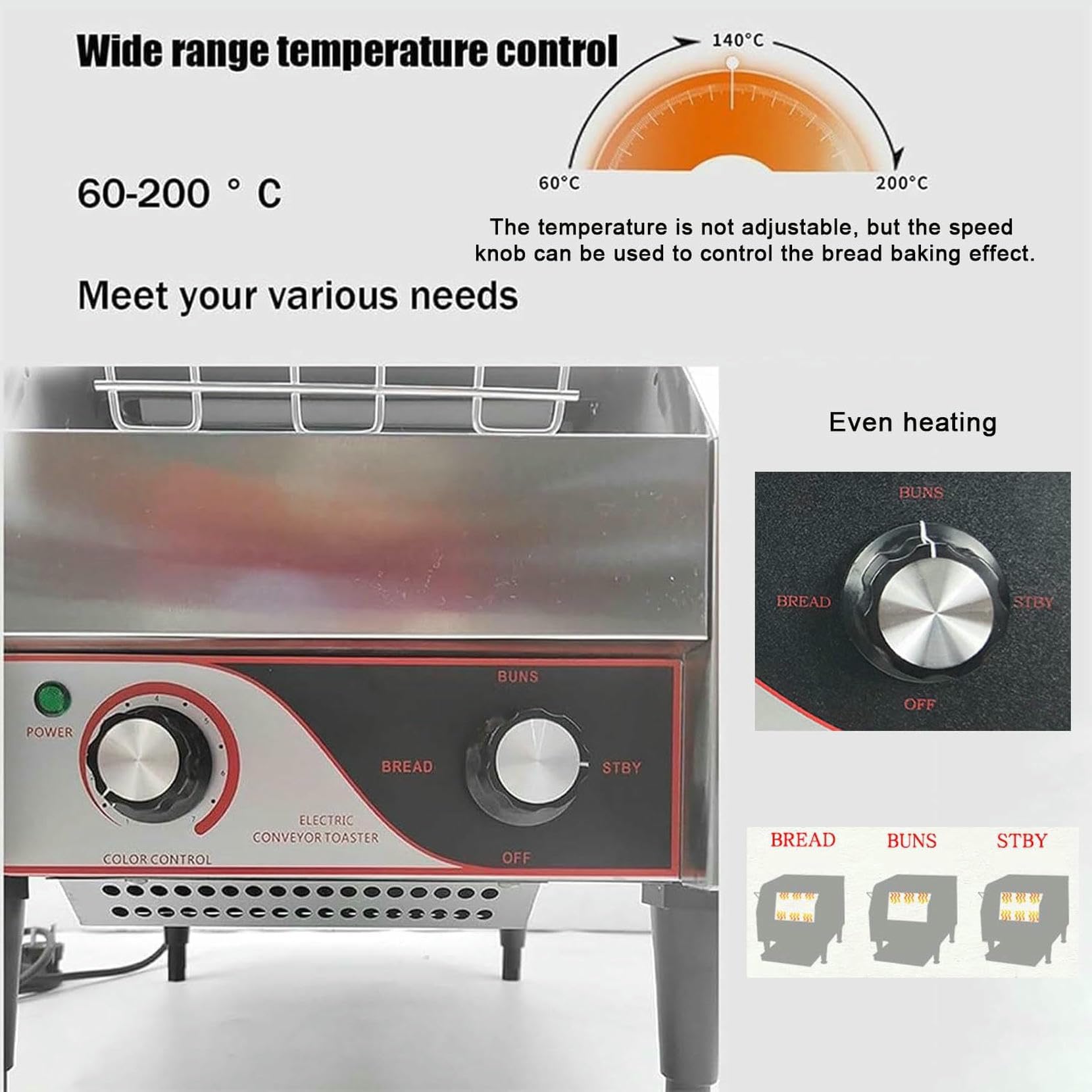 Tostadore Elettrico in Acciaio Inossidabile, modalità di Riscaldamento Selezionabili E 7 velocità, Ideale per Il Pane Bagel in Ristoranti E caffè