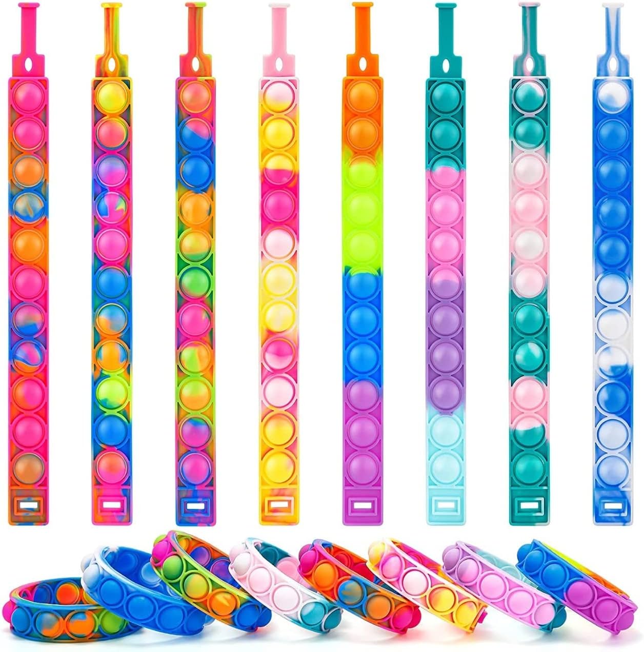 OANGO Pop It Bracelet Fidget Toys, Push pop Bubble Sensory Toys, Silicon Satisfying Relaxing Toys,Fidget Toys for Kids Girls Boys Adults Stress Reliever (Pack of 3)