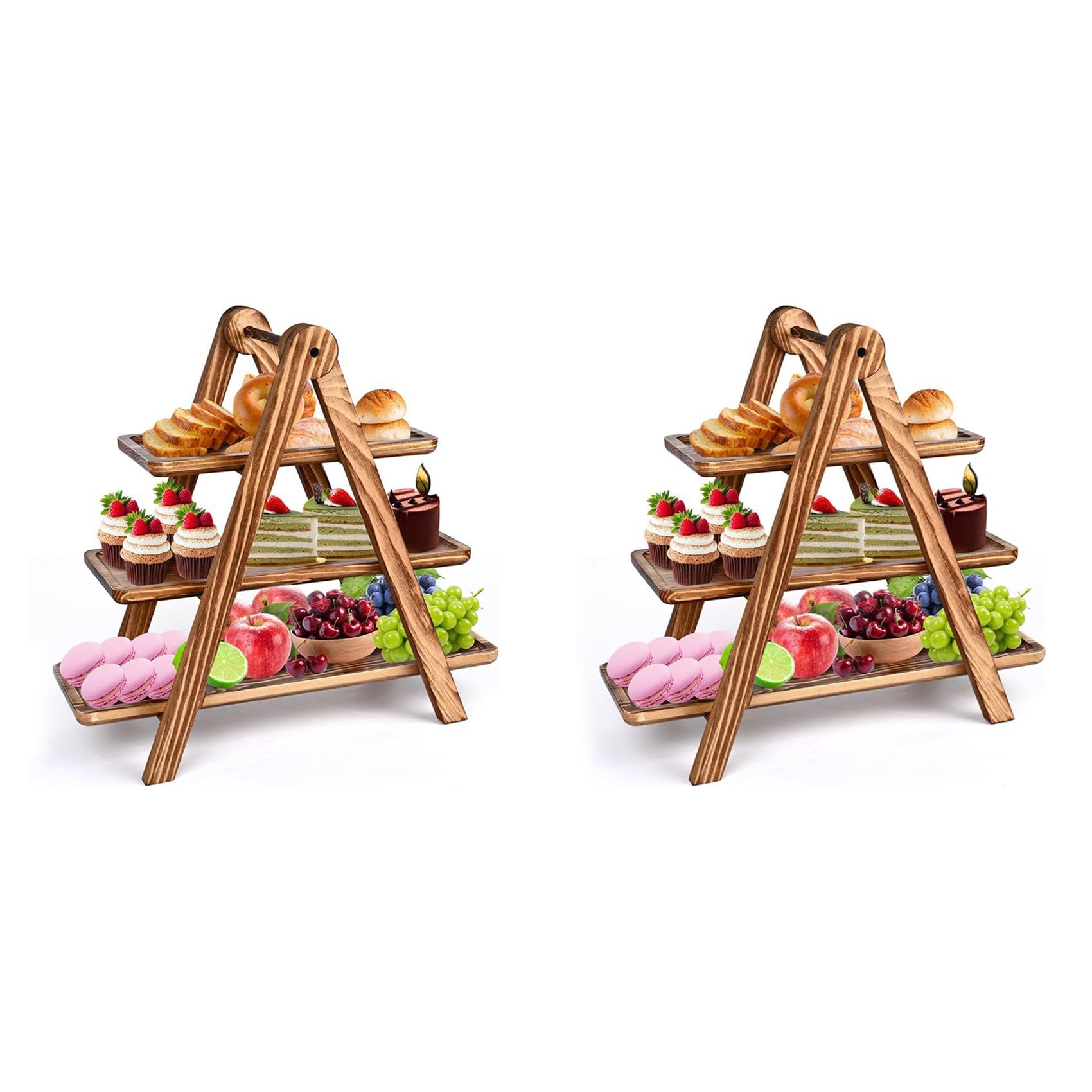 Hndhbfgrt 2X 3 Tier Serving Trays Wooden, Cupcake Stand Towers for Dessert Table Display, Three Tiered Tray Stand Detachable Wood