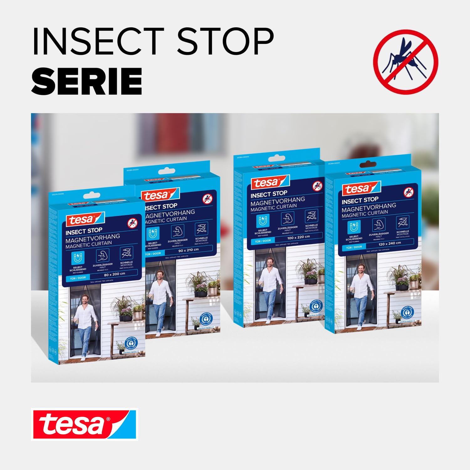 tesa INSECT STOP Magnetic Curtain - tenda magnetica autochiudente per porte balcone, senza fori - 200 x 80 cm