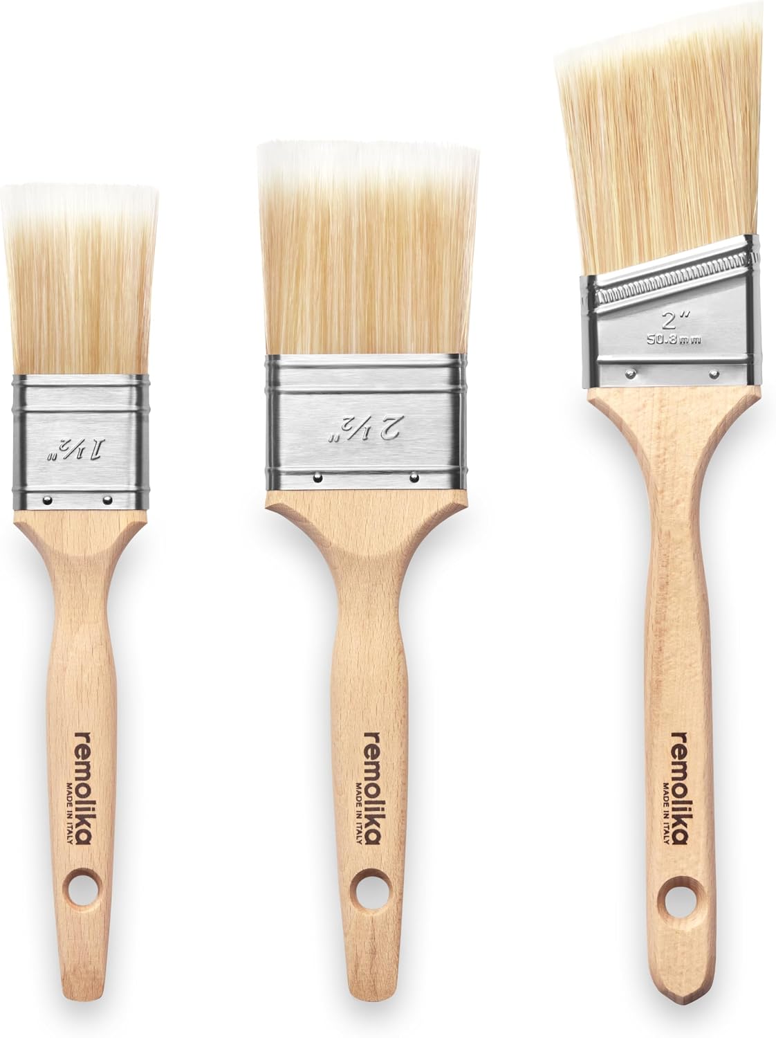 3 - Pack Premium Paint Brushes - Made in Italy – 1.5 Inch Flat Paint Brush, 2 Inch Angle Sash Brush, 2.5 Inch Flat - Ideal for Professionals and Homeowners