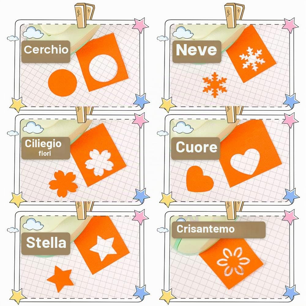 UCEC Set di 6 perforatori a motivi per lavori manuali con carta per biglietti di auguri fai-da-te 6,8 cm x 4,3 cm x 5,5 cm