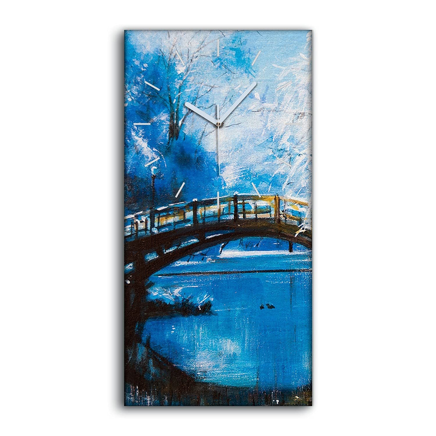 Horloge sur Toile Silencieuse Paysage d'Hiver Grand Format pour Décoration Murale de Chambre