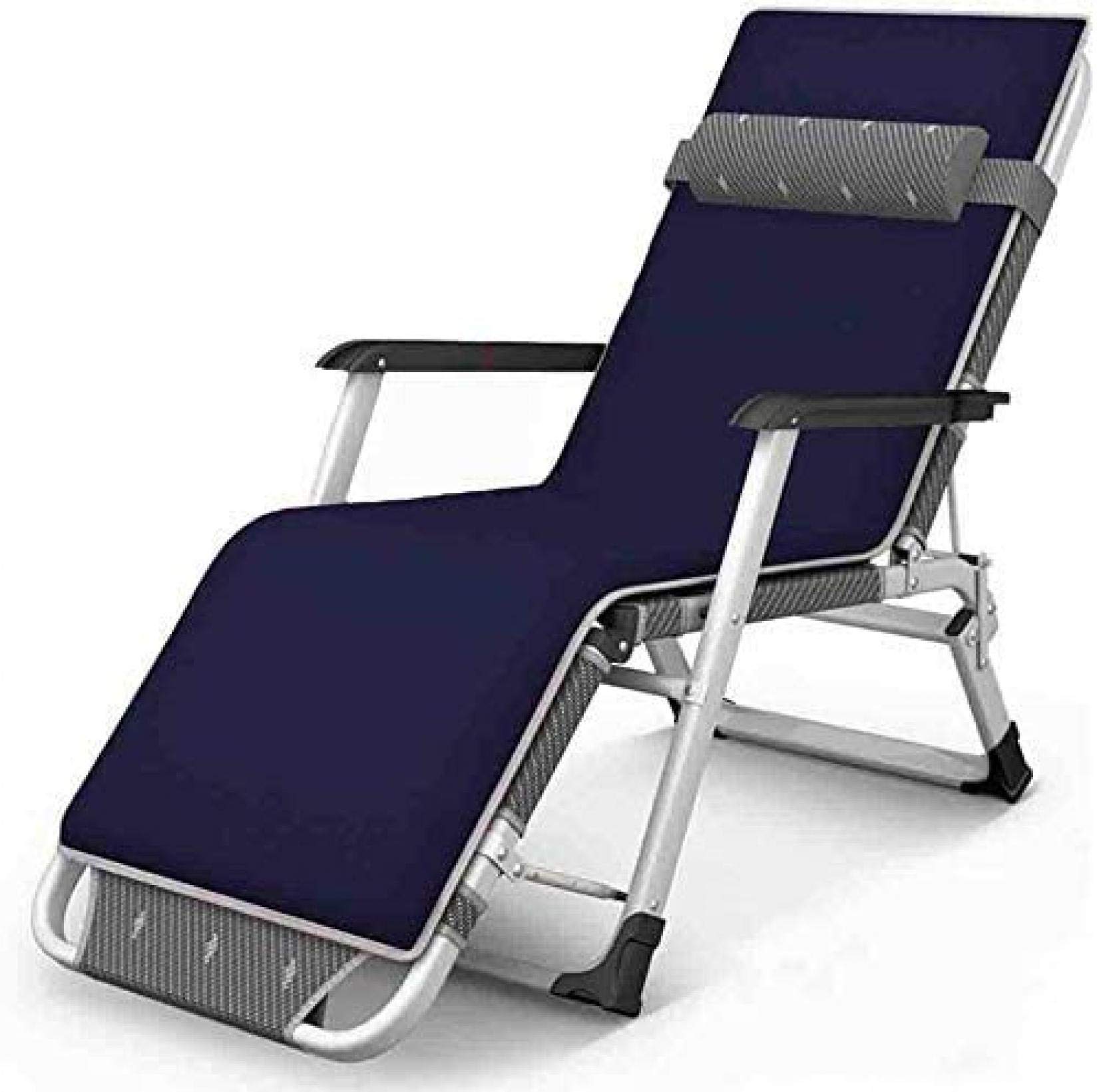 Chaise longue réglable patio pliable et transat de camping bleu avec appui-tête amovible