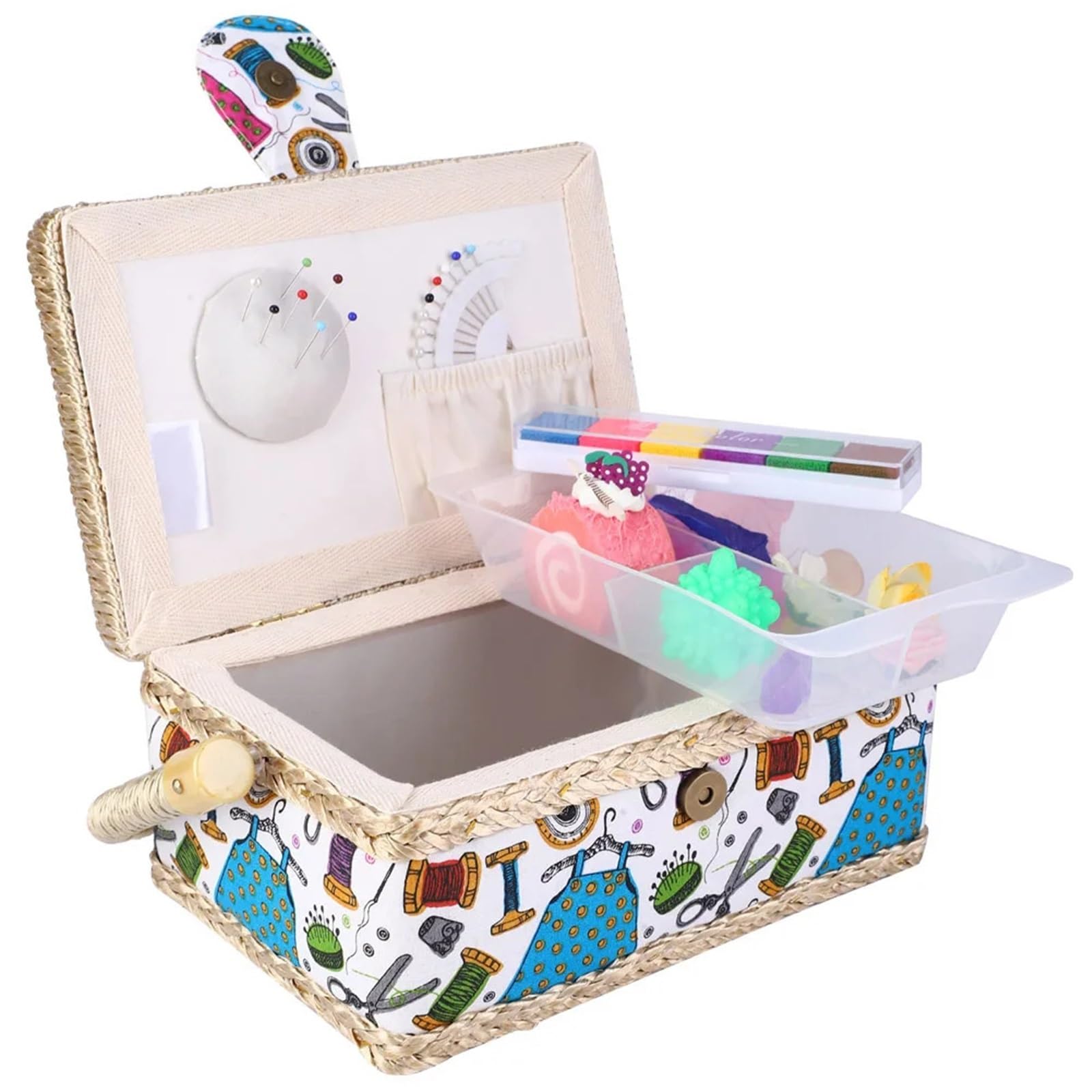 Nähkästchen Nähen Aufbewahrungsbox Tuch Haushalt Stoff Handwerk handgemachte Korb Faden Nadel Organizer