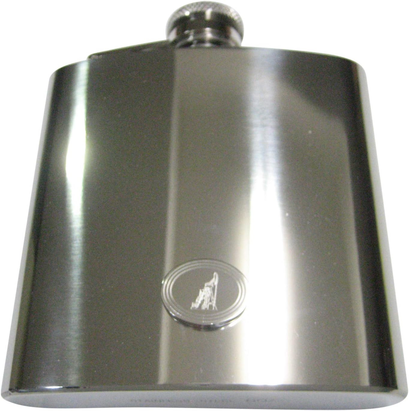 Kiola Designs Silver Toned Etched Oval Detailed Oil Drill 6 Oz. Stainless Steel Flask