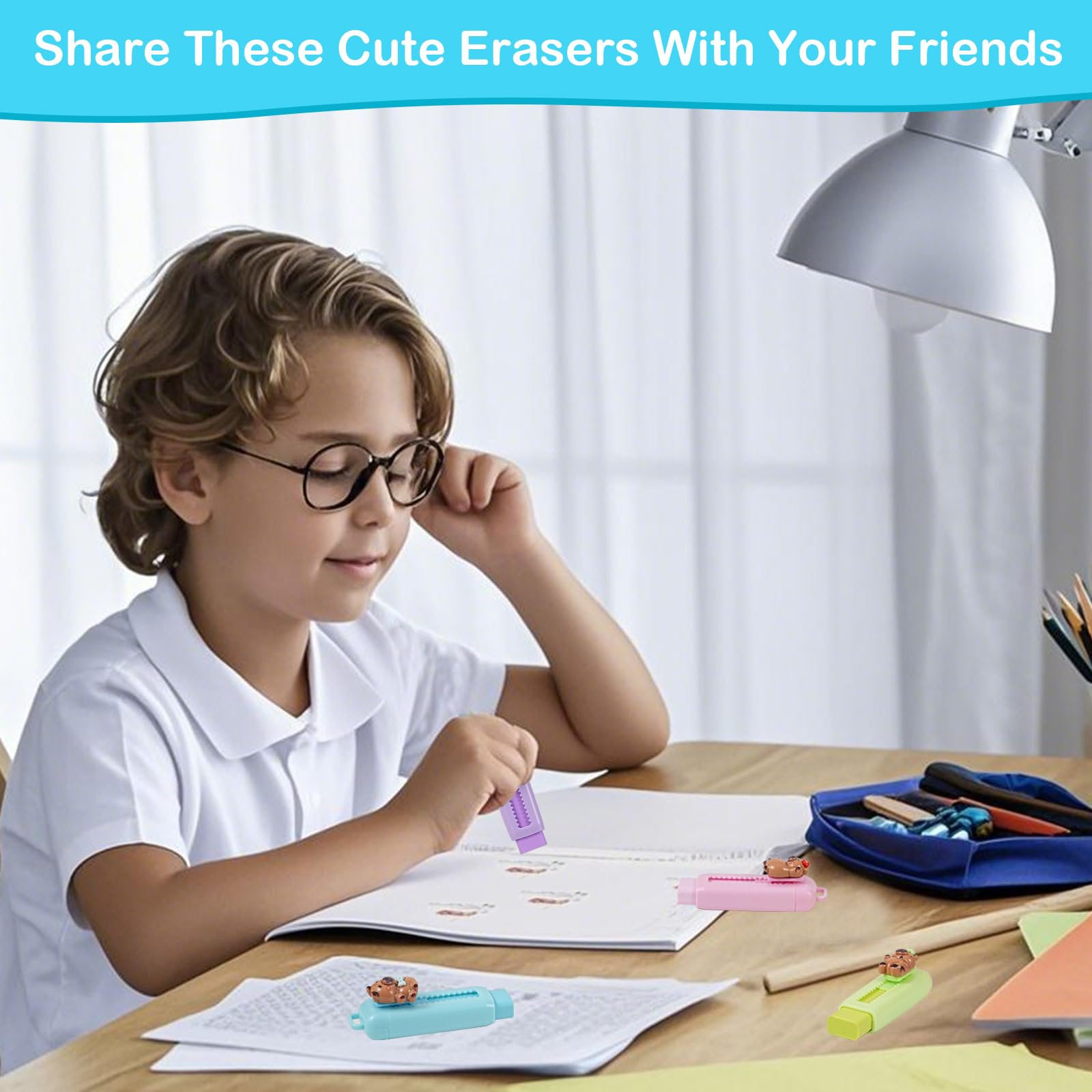 4pcs Retractable Capybara Rubbers, Cute Animal Eraser, Capybara Stationery, Sliding Push Pull Eraser - Image 4