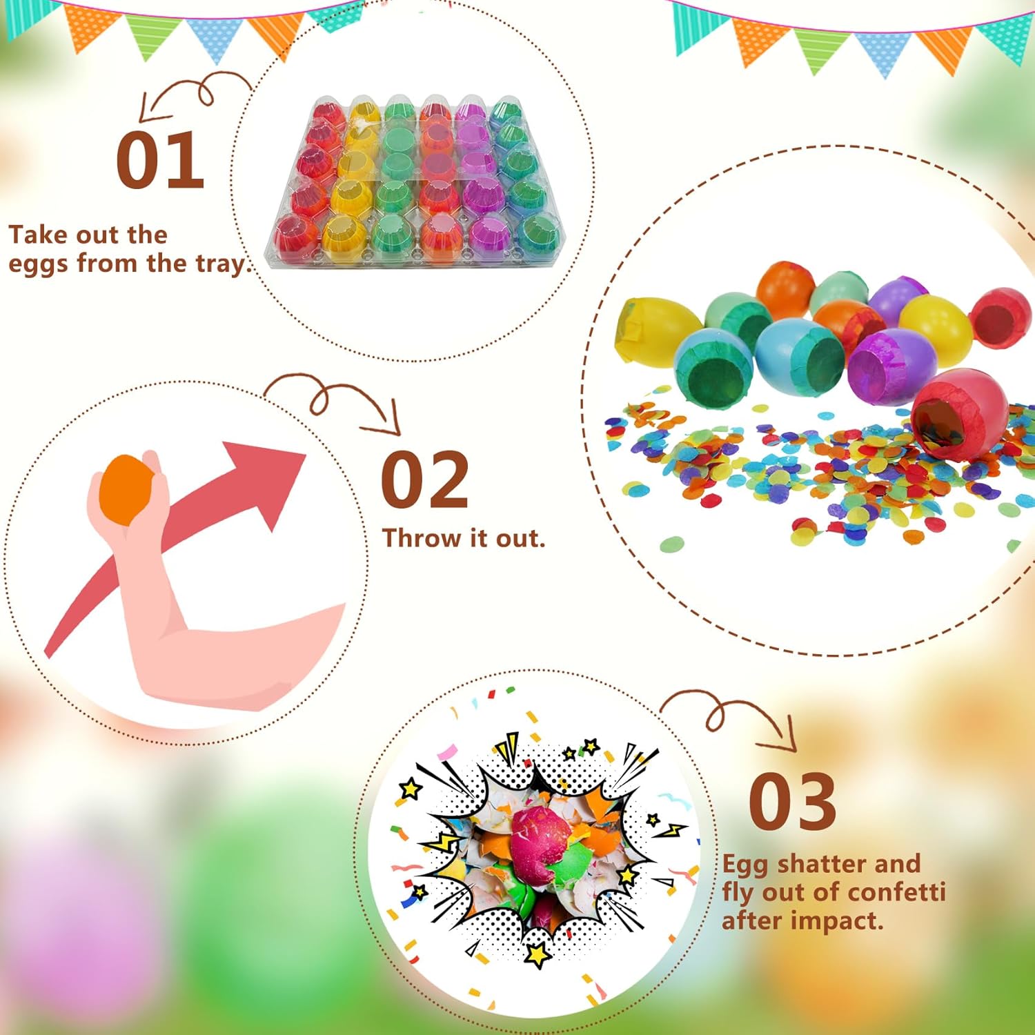 DearSun Set of 60Pcs Easter Confetti Eggs Cascarones, Explosion Eggs with Confetti Inside, Party Game for Easter, San Antonio Fiesta Week, Cinco de Mayo, Birthday Party & Graduation Celebration
