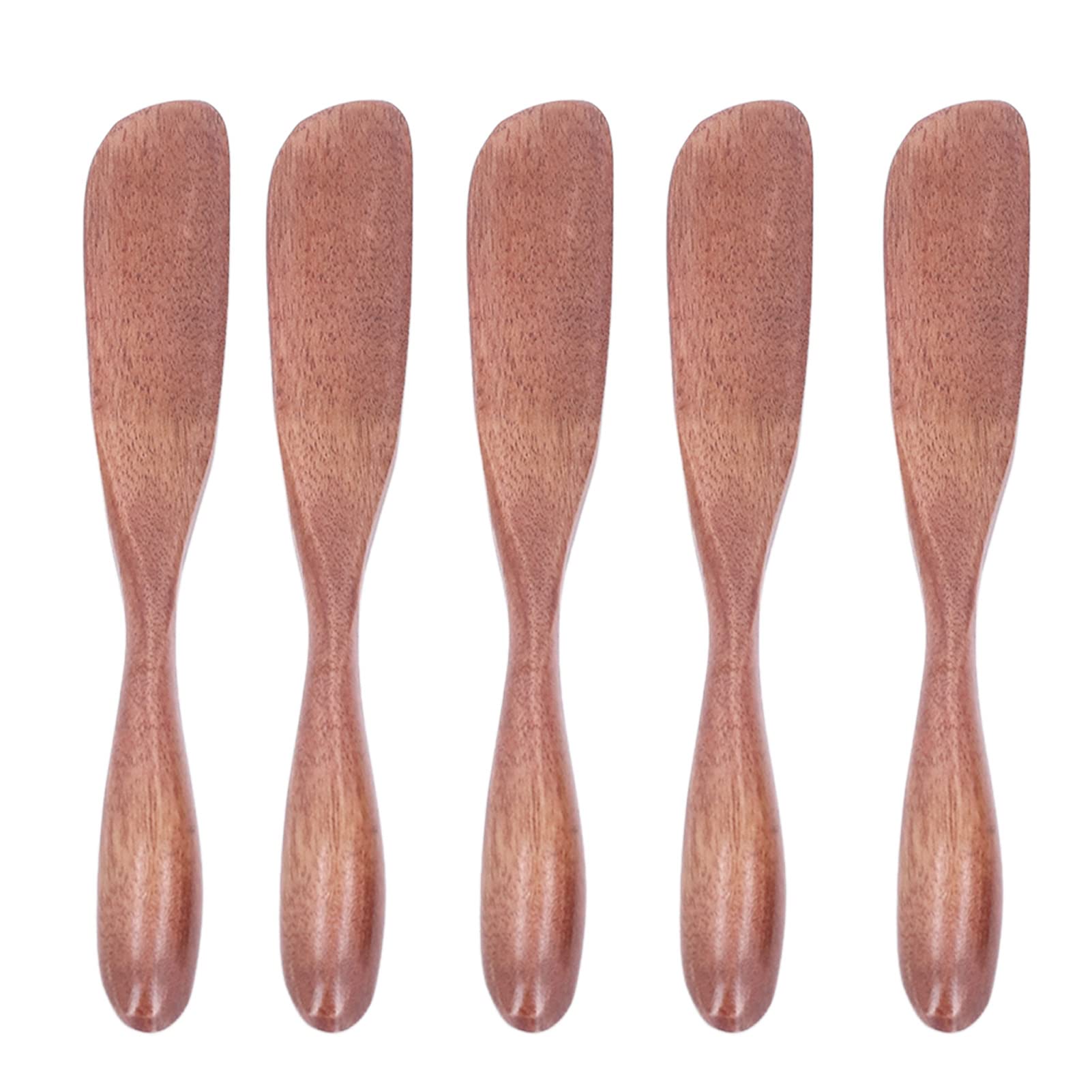 HERCHR 5Pcs Butter Spreaders, Wooden Butter Bagels Cheese Knife Jelly Spreader Condiment Knife Sandwich Spreaders Mini Spatulas for Kitchen(Dark)