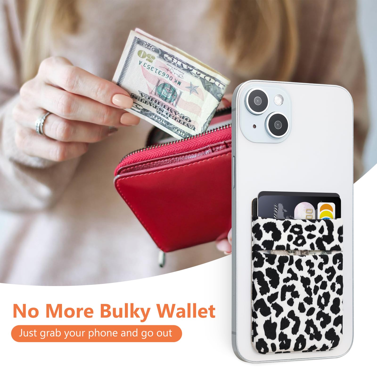 Paquete de 3 bolsillos adhesivos para teléfono celular, soporte para tarjetas de crédito para la parte posterior del teléfono, cartera para tarjetas adhesiva [doble seguridad] con adhesivo 3M para