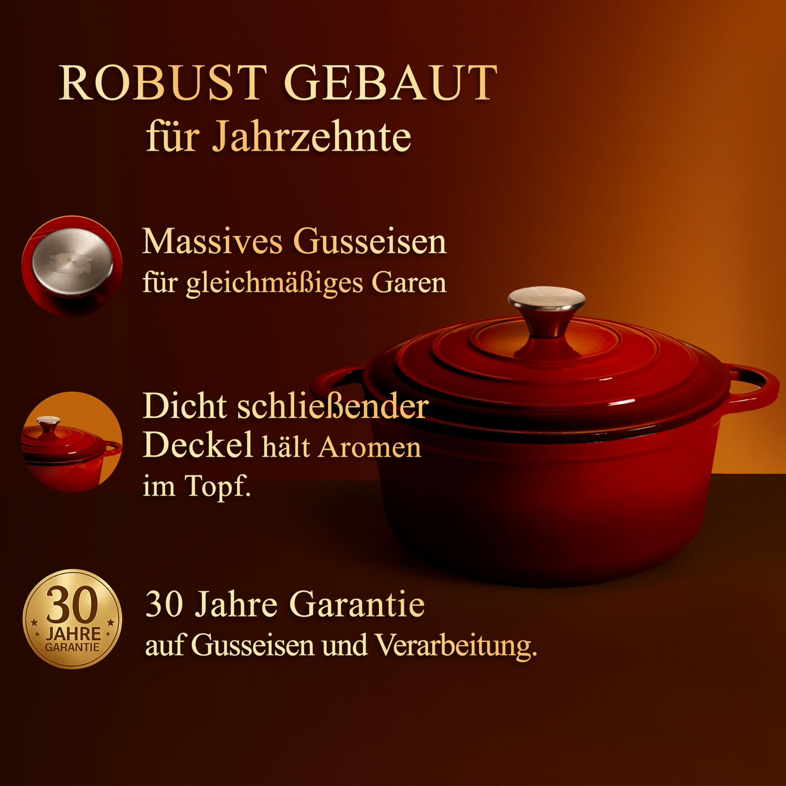 Brottopf 28 cm – Gusseisen Topf Brot Backen als Dutch Oven – Emaille Brotbacktopf & Brotbackform – Bratentopf/Schmortopf mit Deckel für Induktion – Gadgets für Bäcker - 30 Jahre Garantie