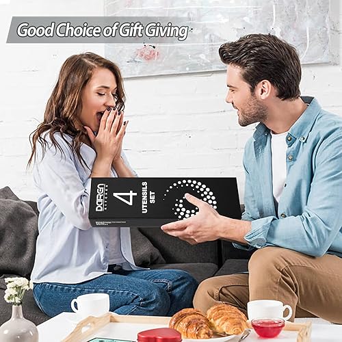 Miniatura 8 de Paquete de 4 espátulas y cucharas grandes de silicona, juego de utensilios de cocina de acero inoxidable ranurados y sólidos, antiadherentes,