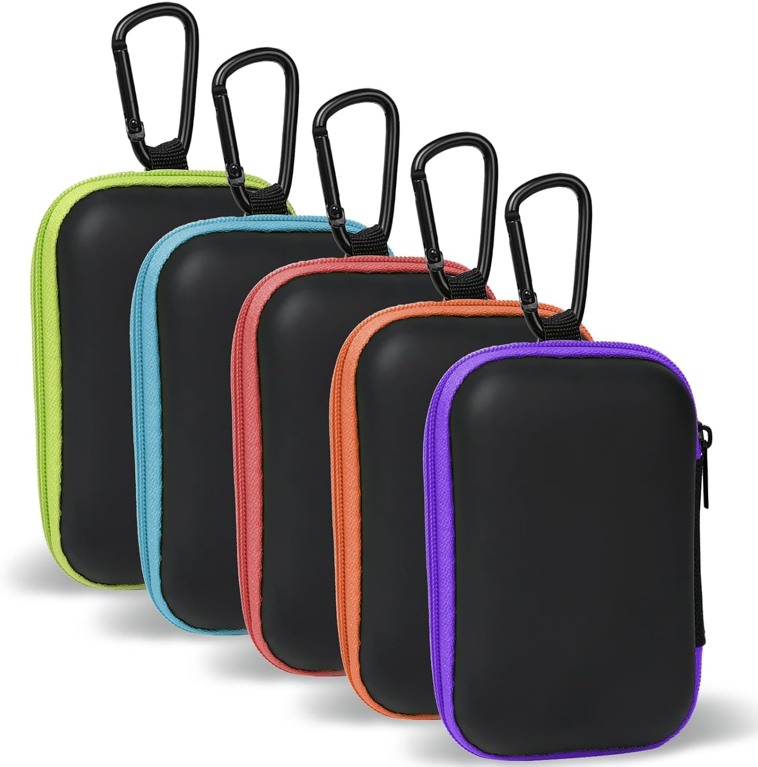 5 Pack Earbud Case Storage Bag with Carabiner, Rectangle