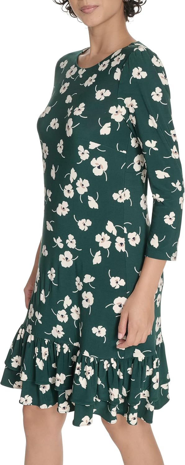 Tommy Hilfiger Womens 3/4 Sleeve Crew Neck Double Ruffle Hem Jersey Shift Mini Dress - Image 3