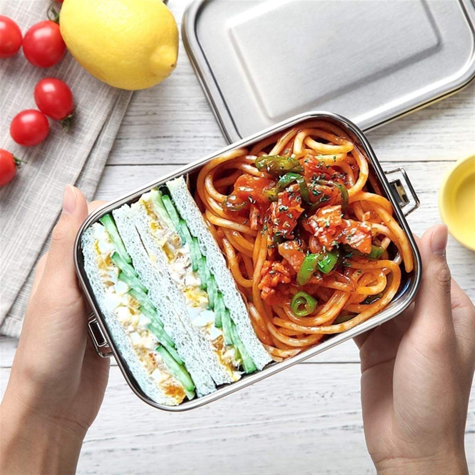 Caja de Comida, Contenedor de Comida Acero Inoxidable con Cierre hermético y diseño a Prueba Fugas, Fiambrera 800 ml, loncheras
