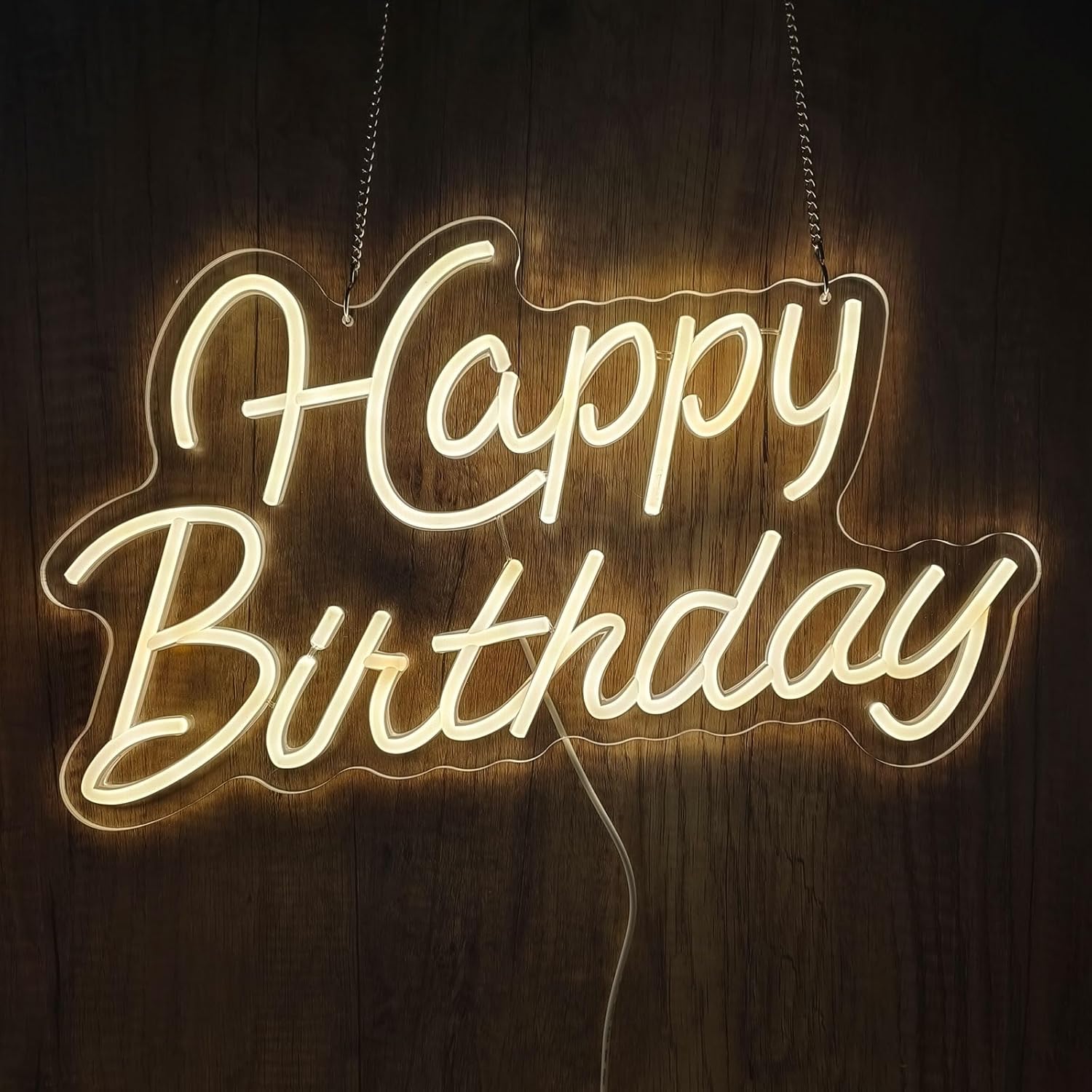 Happy Birthday Neon Sign for Wall Decor,Led Happy Birthday Neon Light Sign,USB Powered Dimmable Light Up Sign for Birthday Party Backdrop Decoration, Warm White, 16.5x9.8 inch