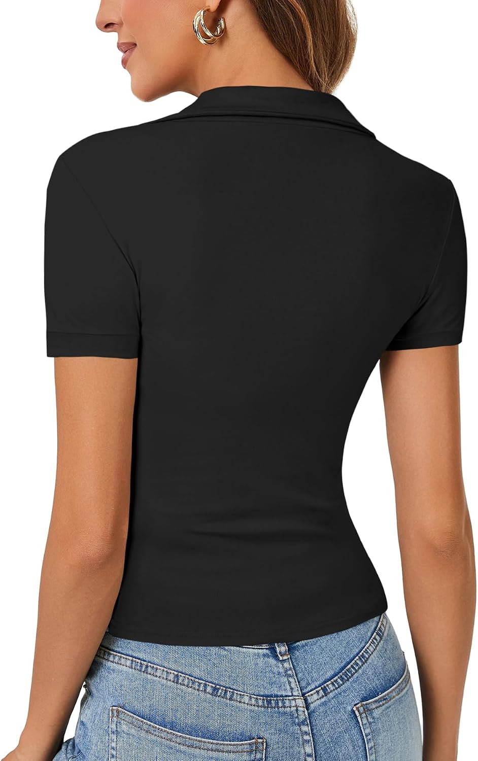 LYANER Women's Short Sleeve Collared V Neck Polo Shirts Business Casual Work Tops Summer Fitted Tee