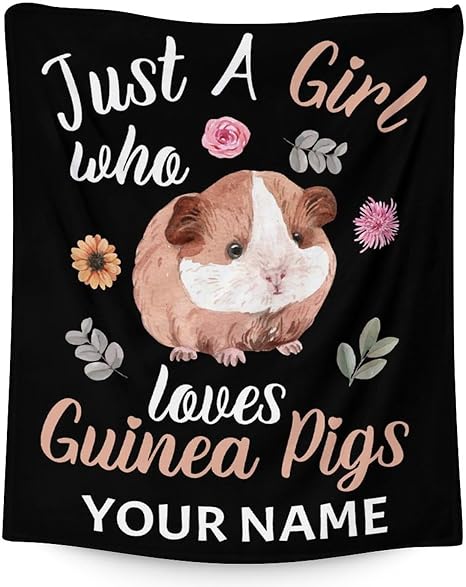 Personalized Guinea Pig Blanket Gifts with Name - 40x50 Inches Cute Throw for Girls - Black Soft Fuzzy Blankets for Bed, Couch & Living Room
