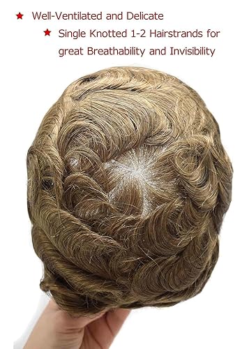 Miniatura 4 de Toupee para hombres sistemas de reemplazo de cabello humano real pieza de cabello humano suave encaje completo para hombre tupé sistema de cabello