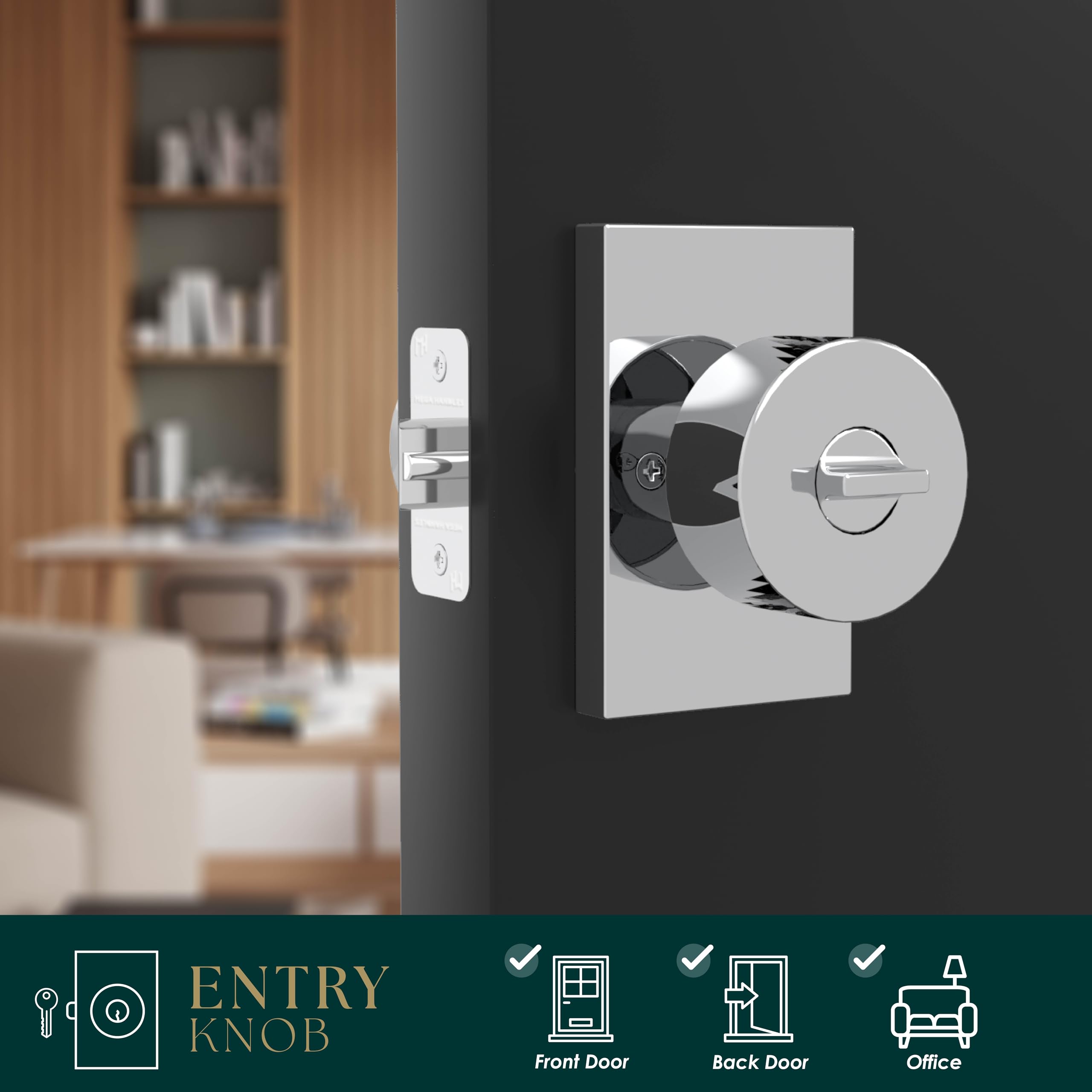 Mega Handles Pomo de puerta de entrada I para entrada, entrada y baño, diseño reversible resistente, se adapta a todos los tamaños de puerta estándar, tornillos incluidos, cromo pulido (paquete de 1)