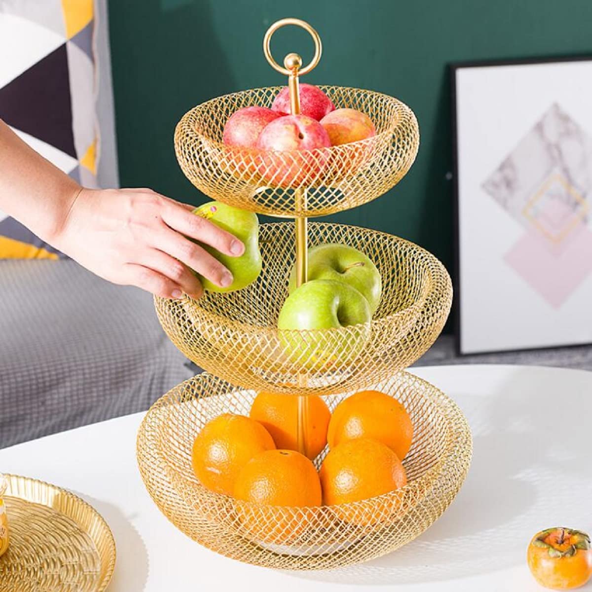 3 Piani Cesto Portafrutta Moderno, Cesto Frutta Metallo,per Frutta E Verdura Snack, Oggetti Domestici,d'oro