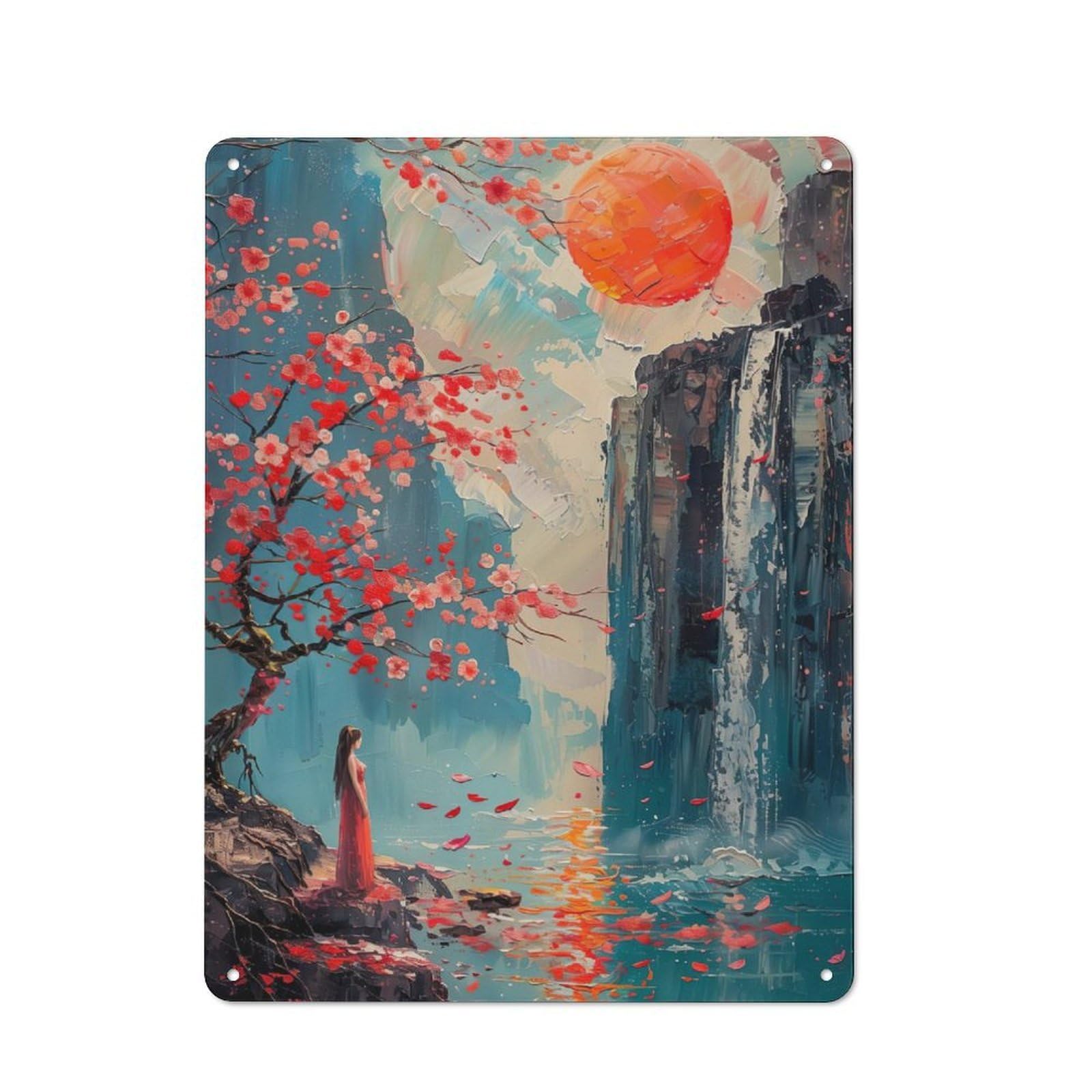 Junmoney Lady Of Waterfall Painting Understated Office Metal Sign 40X30cm Featuring Studio Wall Plaque For Office, Study, Studio Or Hallway