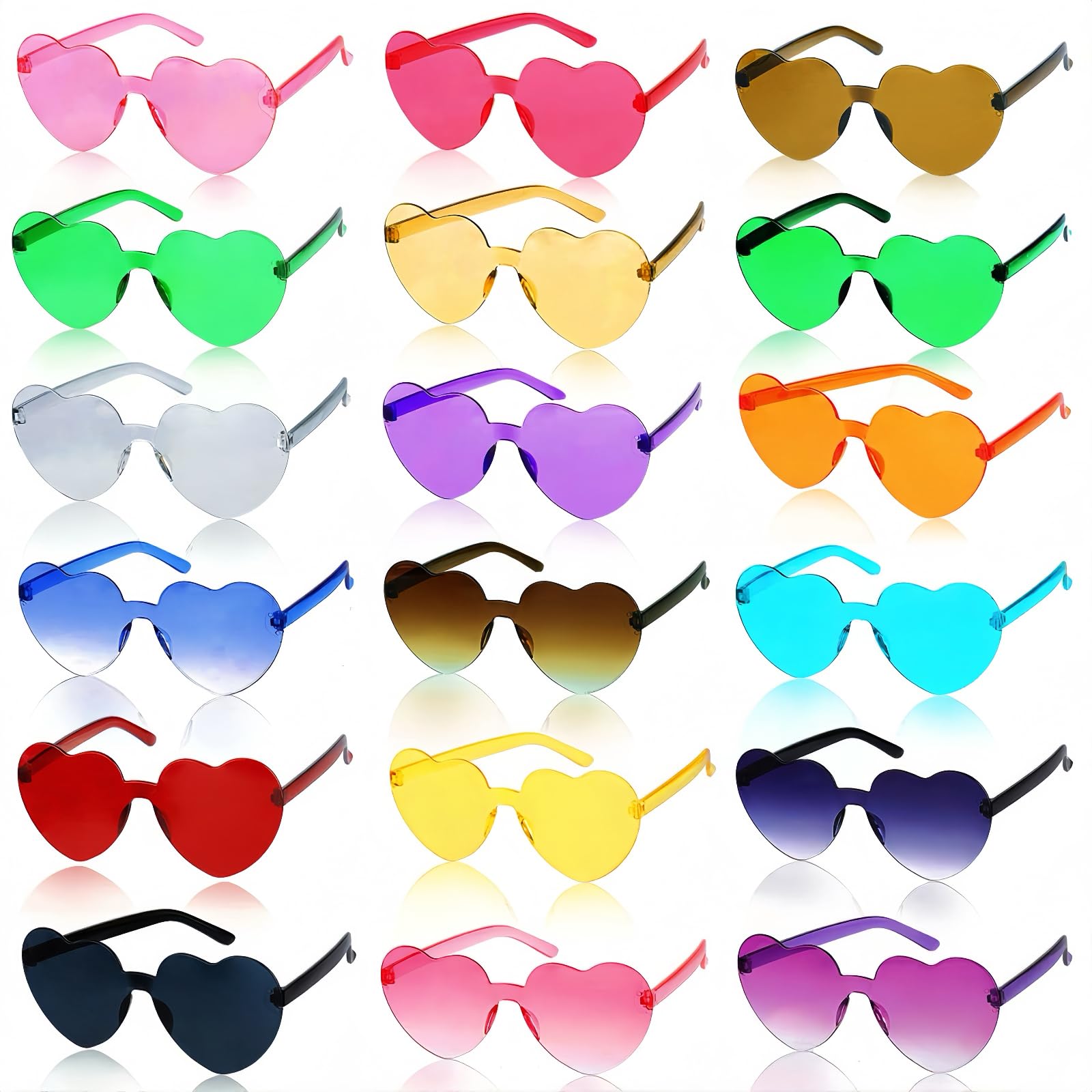 18 Pares de Gafas de Fiesta,Gafas de Sol de corazón,Gafas sin Bordes,Hippy Gafas de Sol,Gafas de Fiesta de Color,Gafas de Disfraz Divertidas,Para Carnaval,de Navidad,Fiesta de Cumpleaños