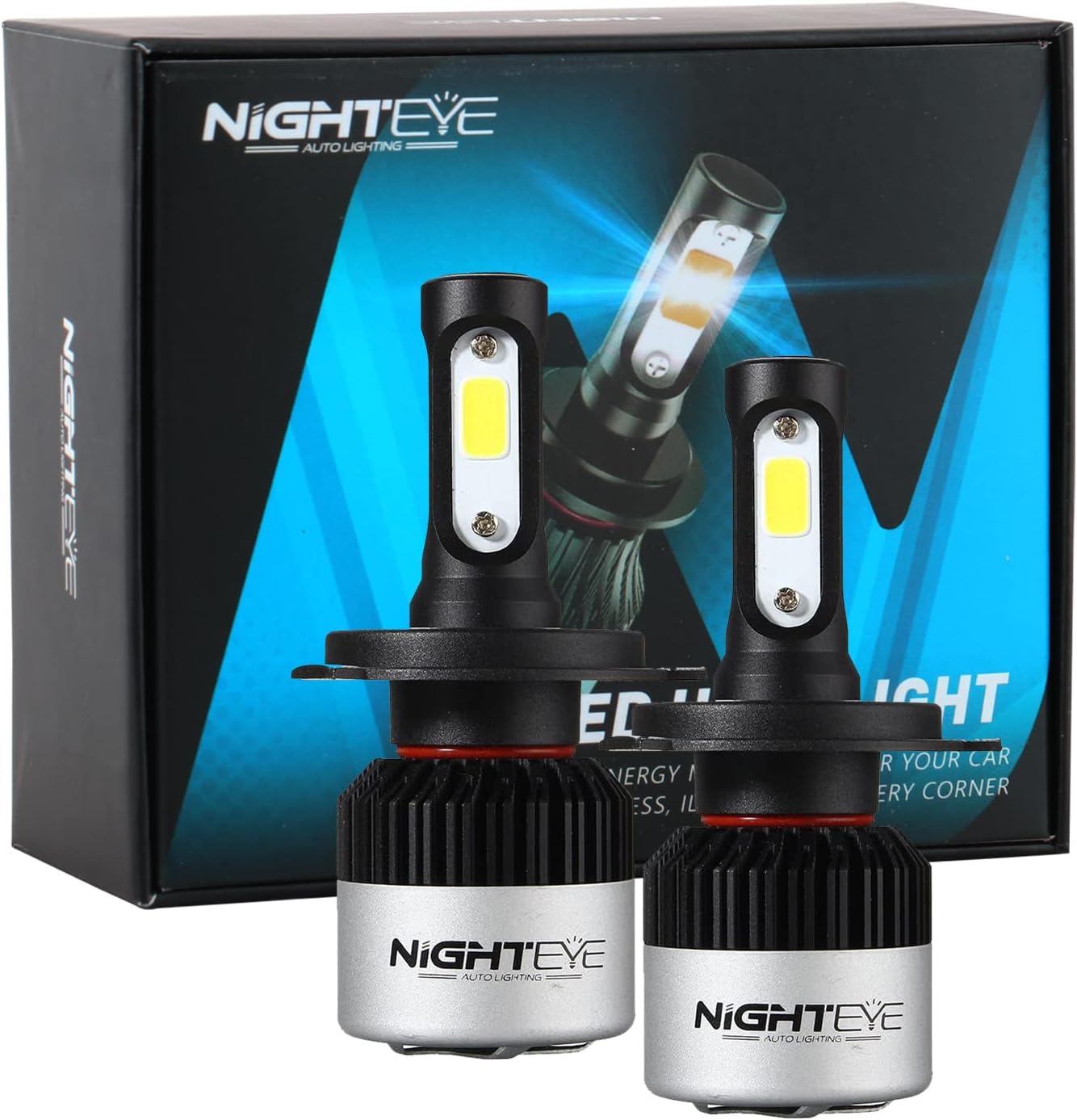 naturalcreations Original Night_Eye_ Headlight 9000lm High Defination Headlight Cob Led Ultra White 6500k High/Low Bulb Size Type H4 145