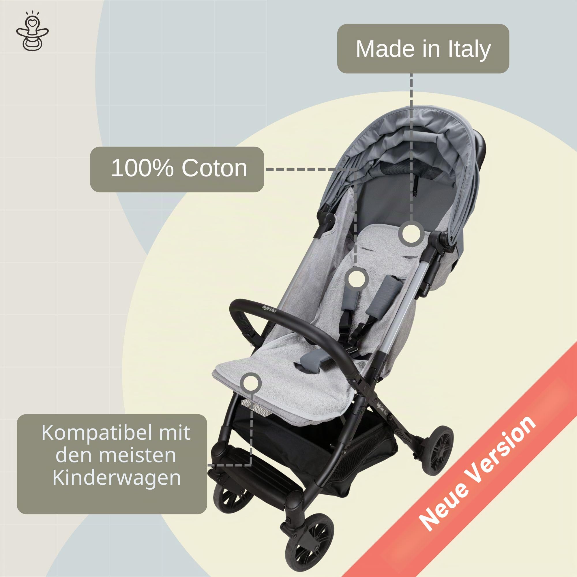 babysanity Bezug Abdeckung Sitzfläche Universal für Kinderwagen in Micro Faser Farbe Grau