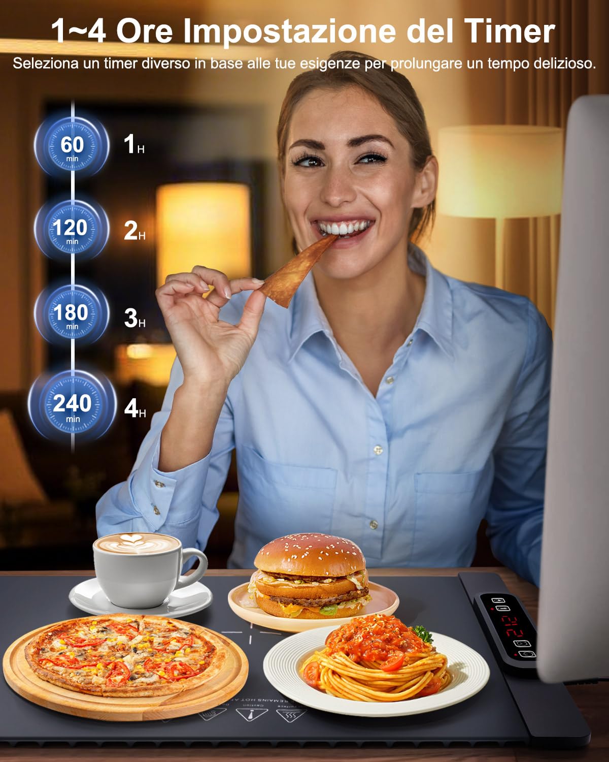 AUTOPkio Vassoio Riscaldante Elettrico, Tappetino Scaldavivande Pieghevole con 5 Temperatura & 4 Timer Auto-off Blocco Bambini per Buffet, Feste, Banchetto, Casa