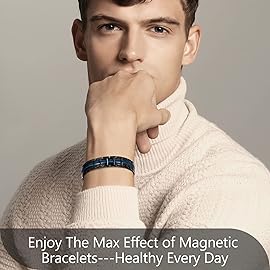 Feraco Mens Magnetic Bracelet Titanium Steel Magnetic Bracelet with Double Row 4 Elements Magnets (Black & Blue)