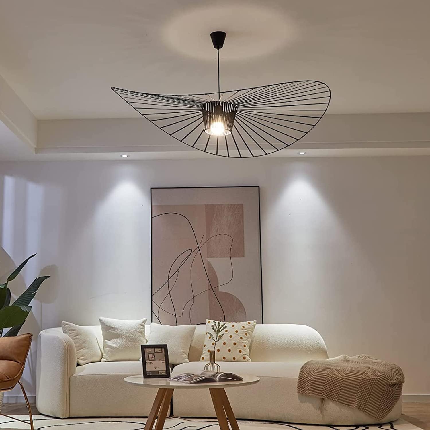 Lámpara Colgante Vintage para Sala De Estar, Diseño De Sombrero De Fibra De Vidrio + Casquillo E27 De Tela De Fibra. Altura De Luz Ajustable., Black, 170cm