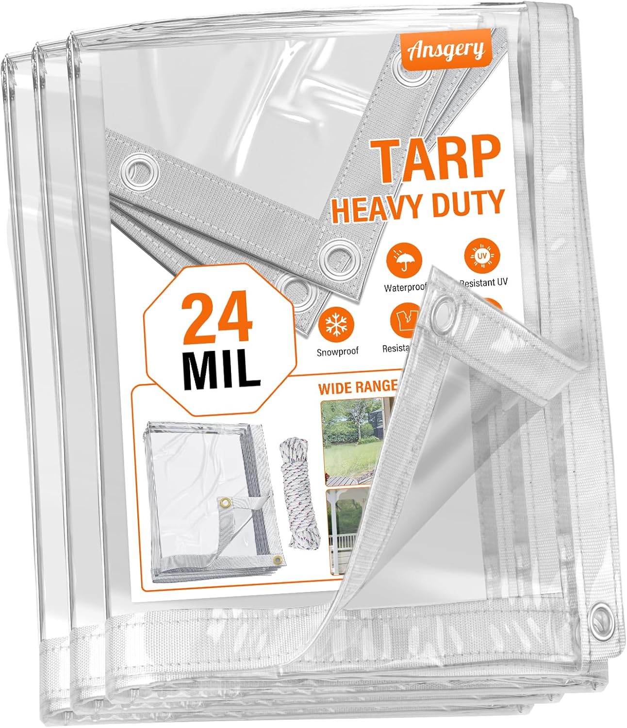 24 Mil Clear Tarp,8x20 FT Clear Tarps Heavy Duty Waterproof,Tear-Resistant,Anti-UV,Cold Weather Resistan,PVC Clear Vinyl Tarps with Grommets for Covering Patio Henhouse Porch Canopy Plant Camping 8FTx20 FT,24mil