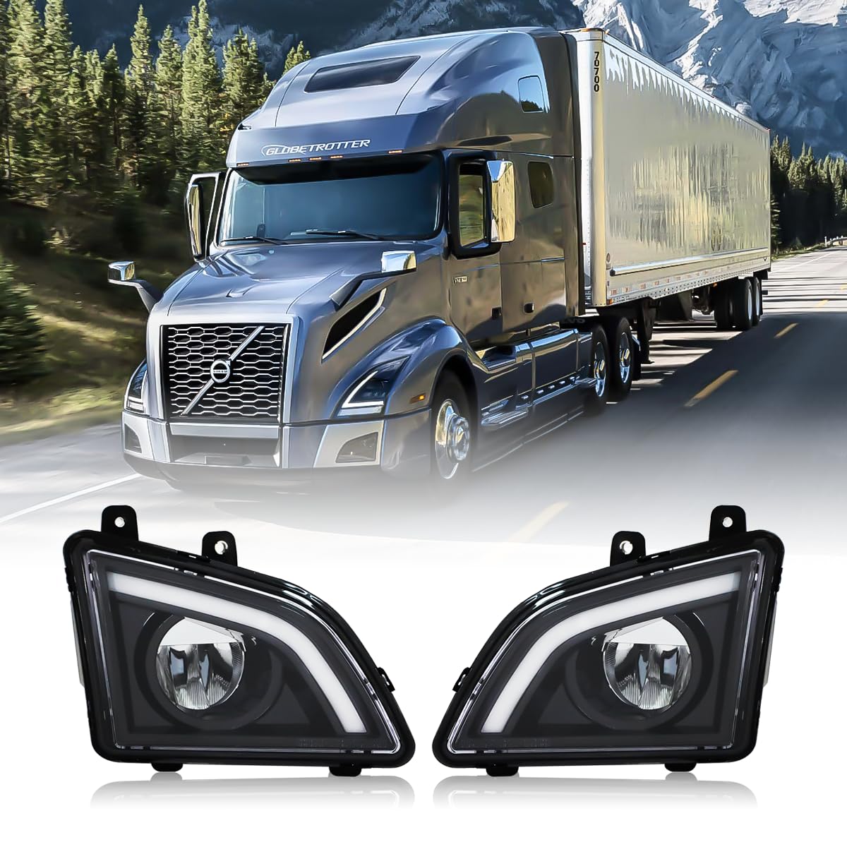 Unitedlu Front Bumper Driving Fog Light Lamps Compatible with Volvo VNL Trucks 2018+ (LED-Black, Pair)