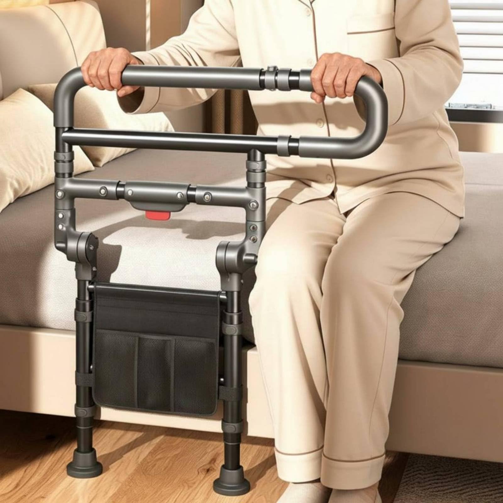 TISHITA Plegable de Cama Asidero Apoyo Protector con Ancho Ajustable y Agarre Seguro Que Reduce Esfuerzo Durante Rutinas Diarias Adecuada, Naranja, Plegable con Luz