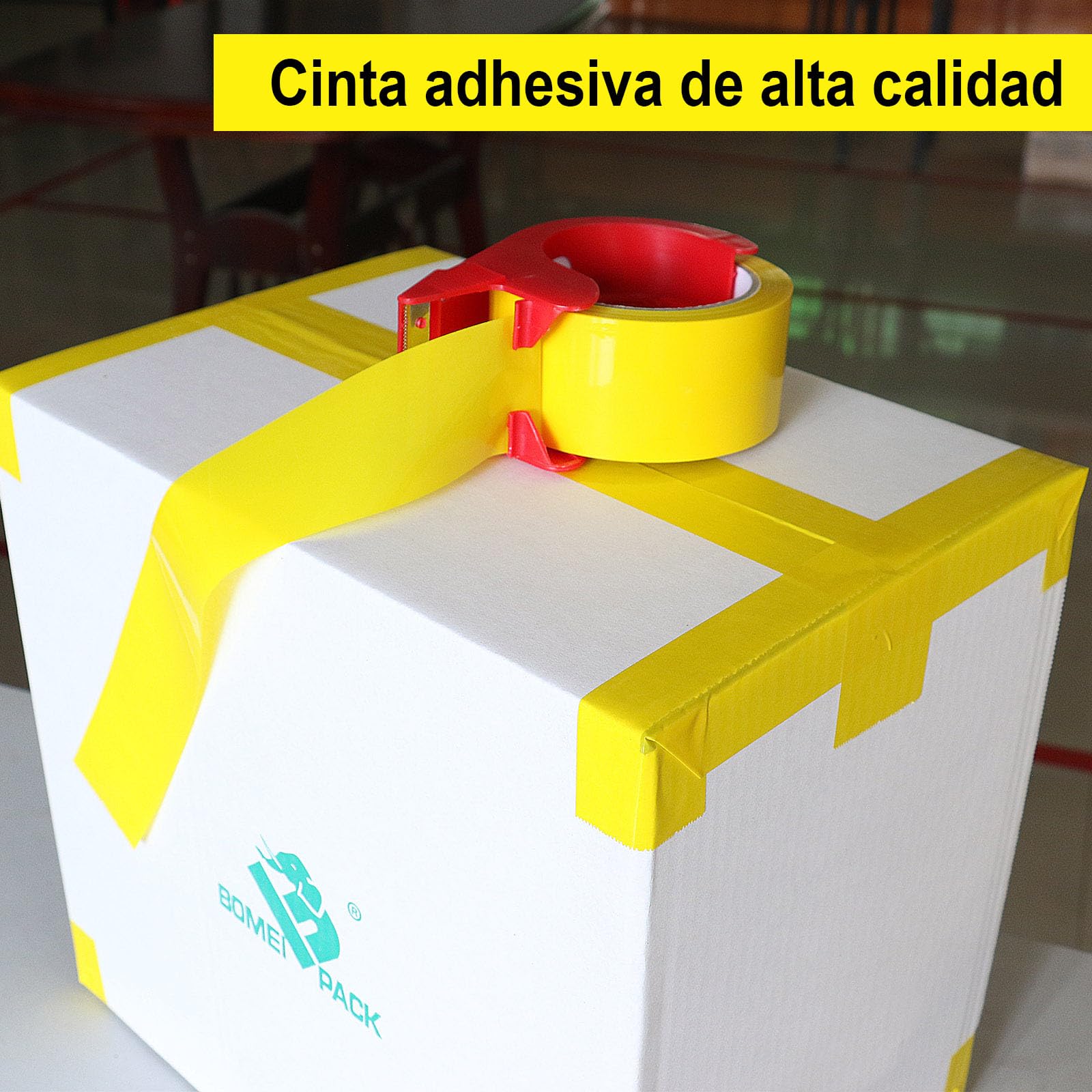 BOMEI PACK 3 Rollos 48mmx66m Amarillo Cinta Adhesiva de Embalar para Embalaje de Cajas de Cartón de Envíos y Mudanzas. Precinto para Empaquetados Resistentes