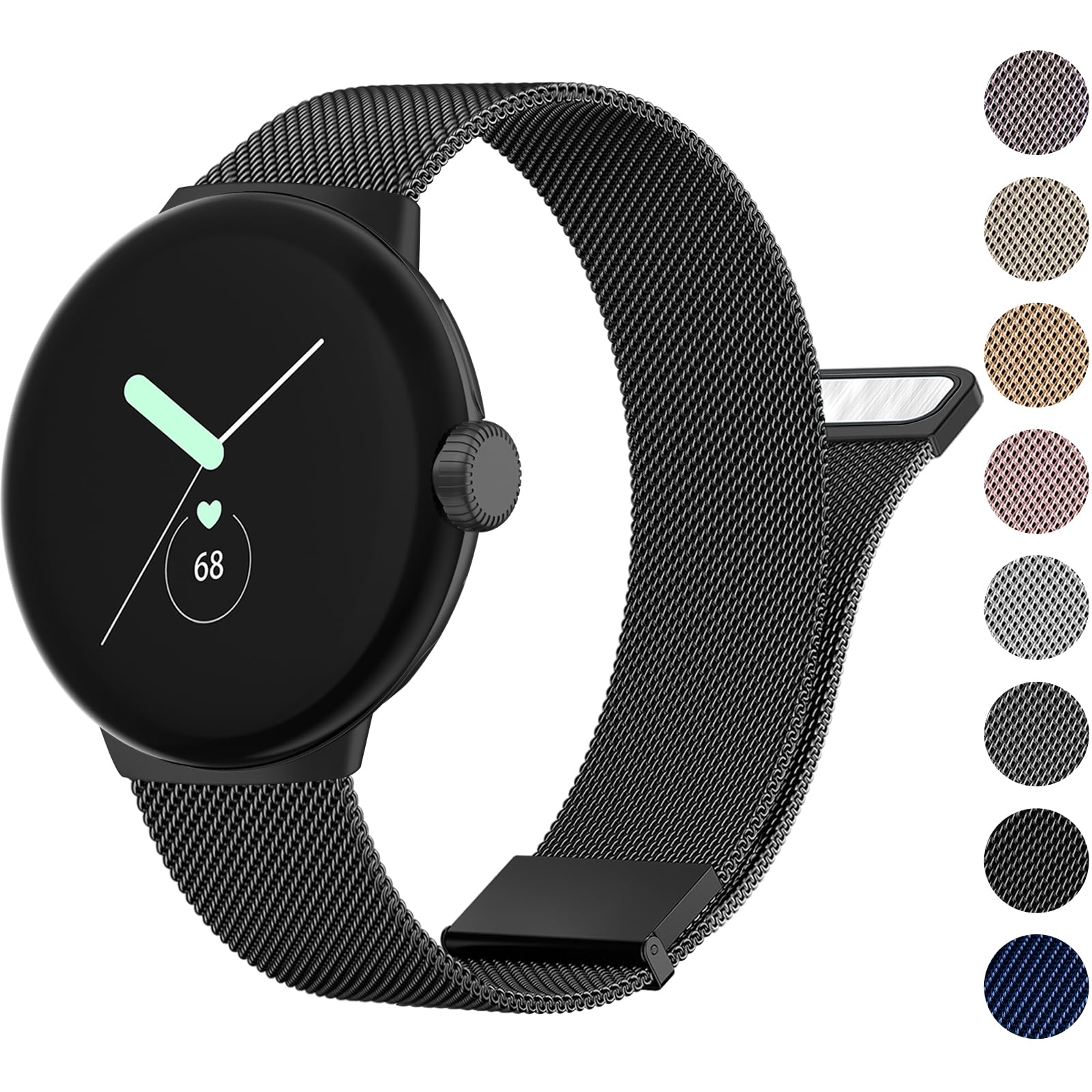 Meliya Stainless Steel Mesh Loop Band for Google Pixel Watch - Adjustable Wristband Replacement Strap for Women & Men